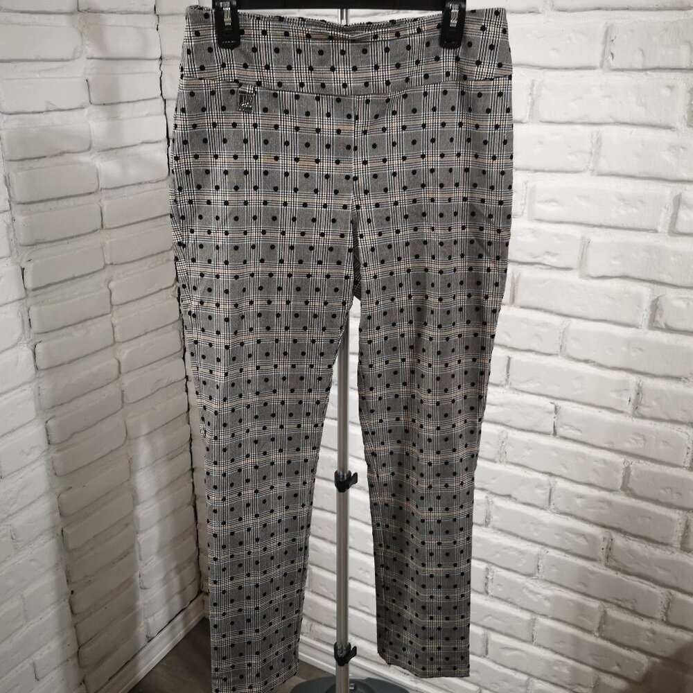 Joseph Ribkoff Ladies Size 10 Plaid with plain Black Dots Pull On Style Pants